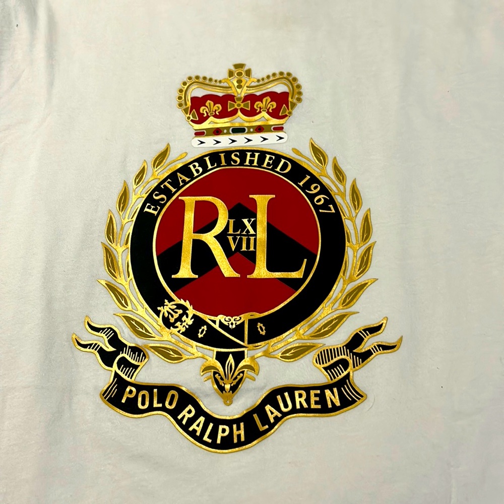 Polo Ralph Lauren RL Crown Crest Patch White Mens Short Sleeve Shirt